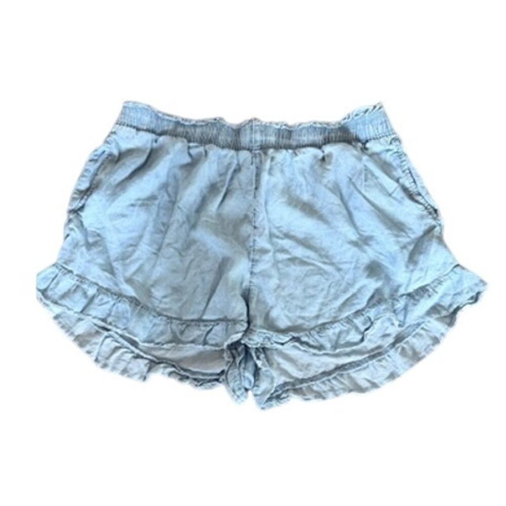 Aerie Light Blue Lyocell Ruffle Hem Shorts Elastic Waist XL - Picture 2 of 6